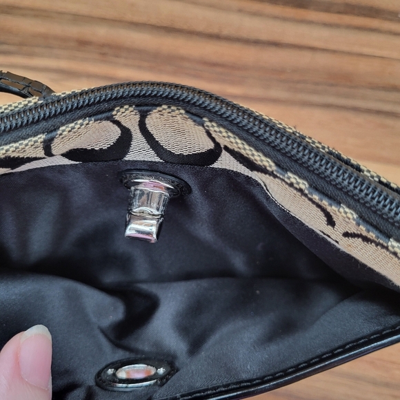 Coach Black and Tan Signature Logo Wristlet with Front Pocket - Picture 3 of 7